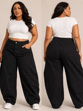 Fashion Nova Plus Barrel black jeans